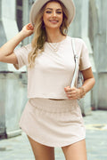 2pcs Cropped Tee and Ruffle High Waist Skort Set
