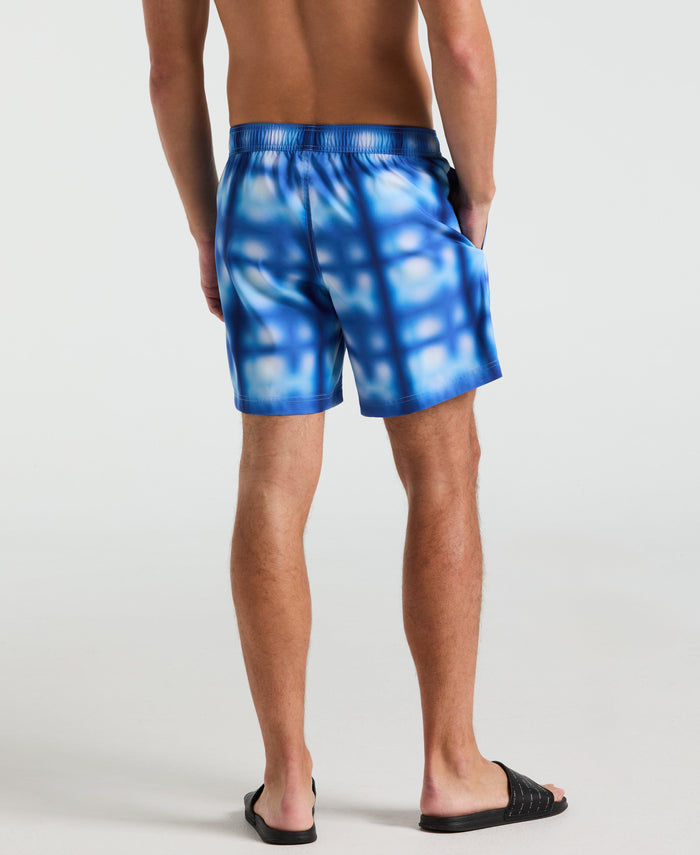7" Blur Plaid Print Swim Short (Bleached Denim)