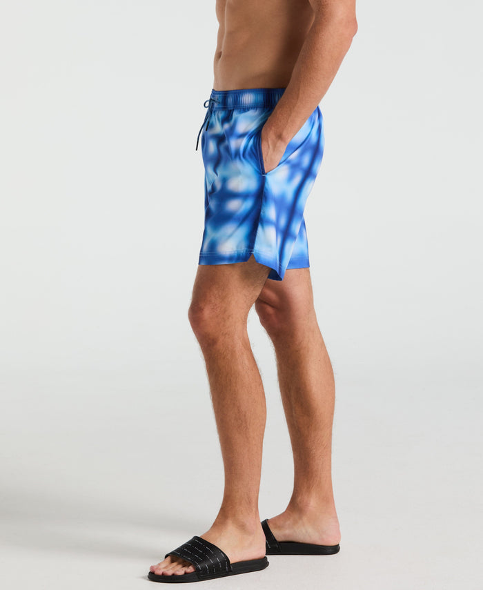 7" Blur Plaid Print Swim Short (Bleached Denim)