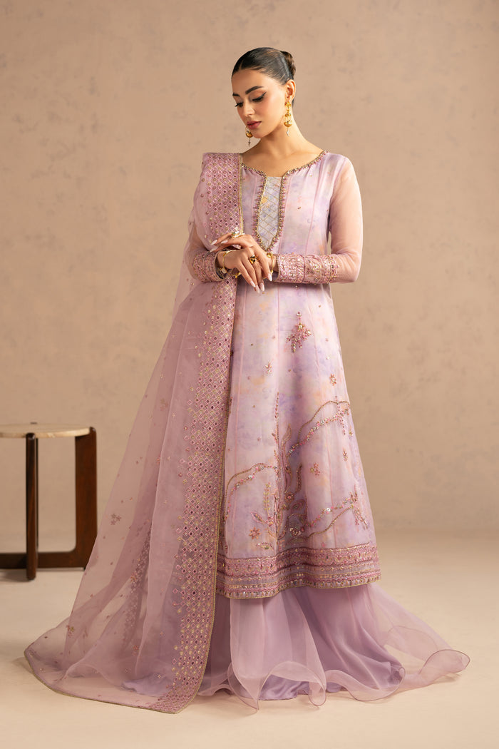 Front standing pose showing balanced embroidery and neat neckline adda detailing, ready to wear nikkah and engagement outfit.