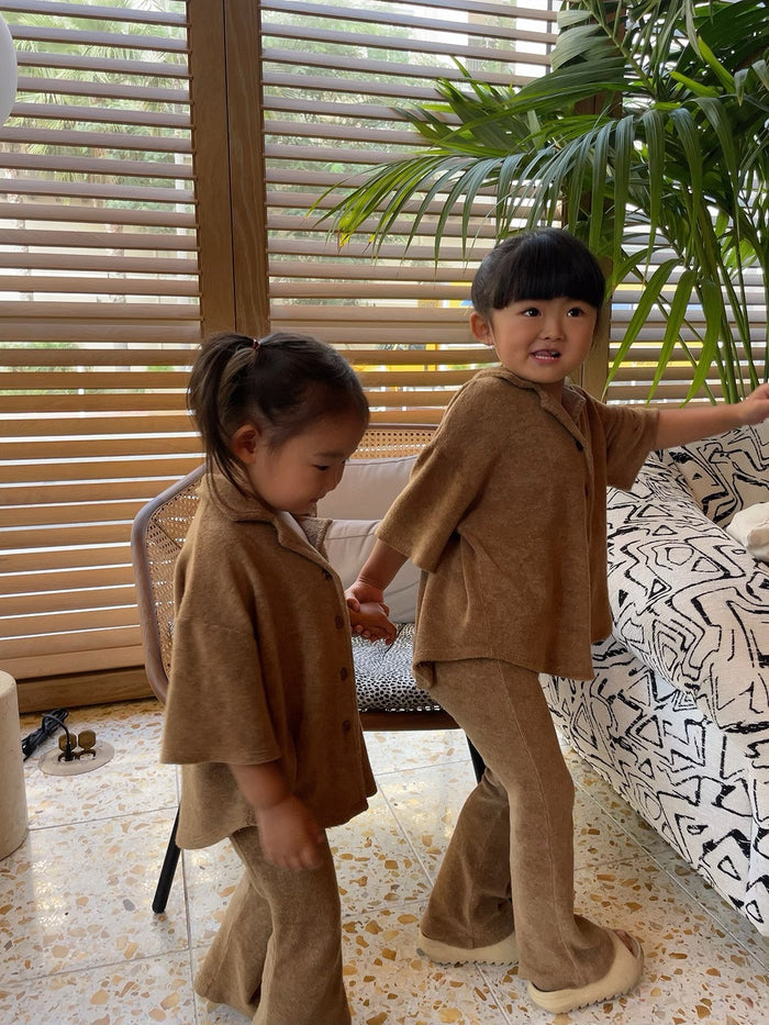 Alex Terry Kids Shirt / Chocolate - Sun Peony Coconut