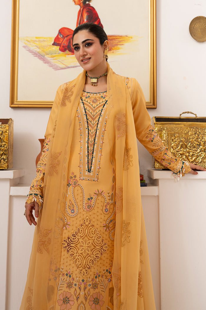 NAQSHI Anasia embroidered lawn dress featuring schiffli patchwork, organza side patches and detailed embroidered hemline