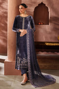 NAQSHI navy blue embellished long shirt with matching dupatta, elegant ready-to-wear formal outfit for evening events and weddings