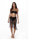 Asymmetrical fringe fishnet skirt