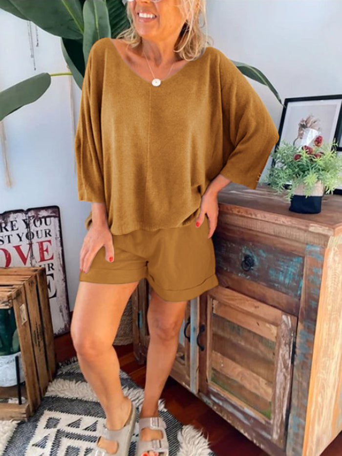 Basic Solid Color Shorts Suit
