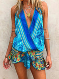 Beach Casual V-neck Sleeveless Printed Color Dress
