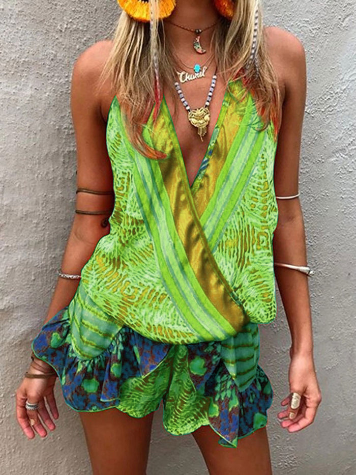 Beach Casual V-neck Sleeveless Printed Color Dress