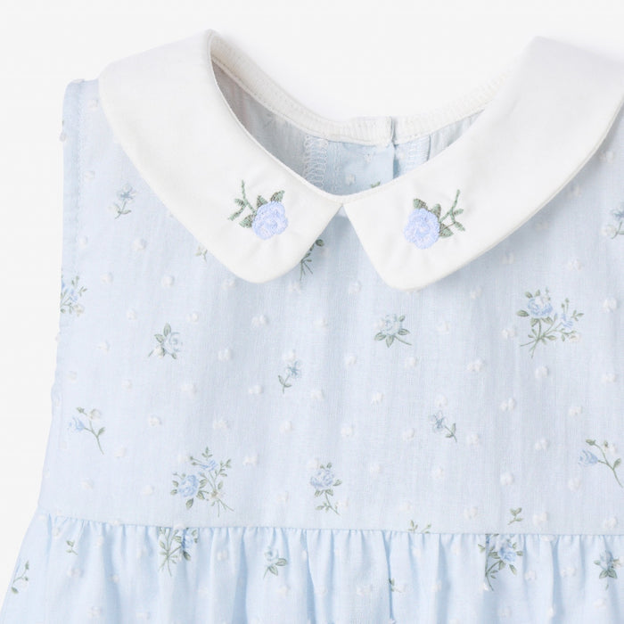 Blue English Rose Embroidered Collar Bubble
