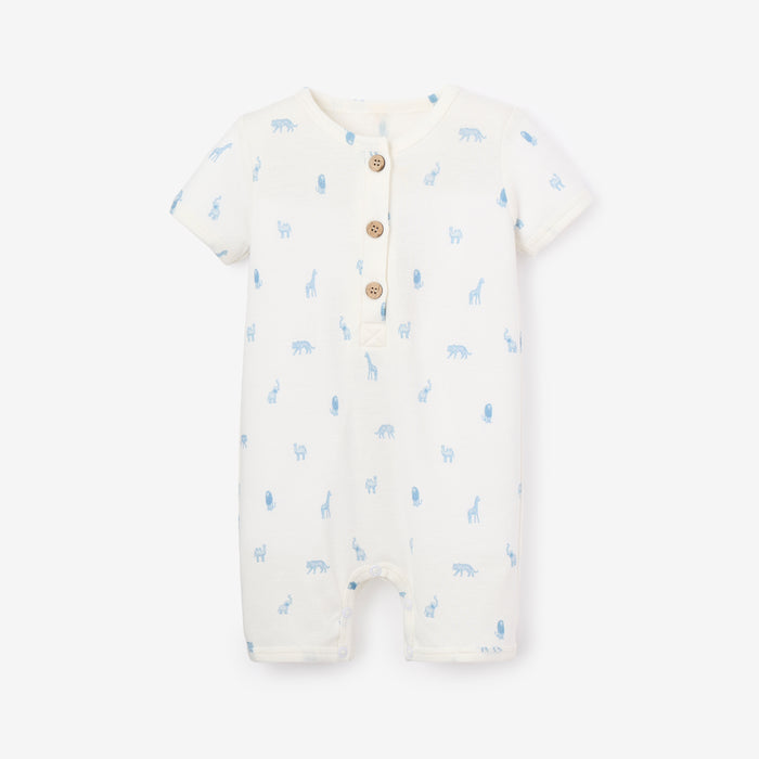 Blue Safari Print Organic Cotton Baby Romper