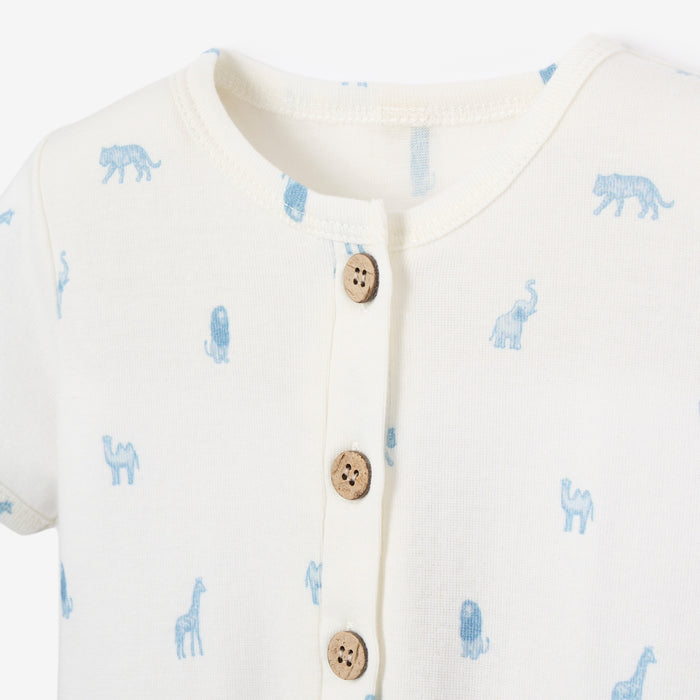 Blue Safari Print Organic Cotton Baby Romper