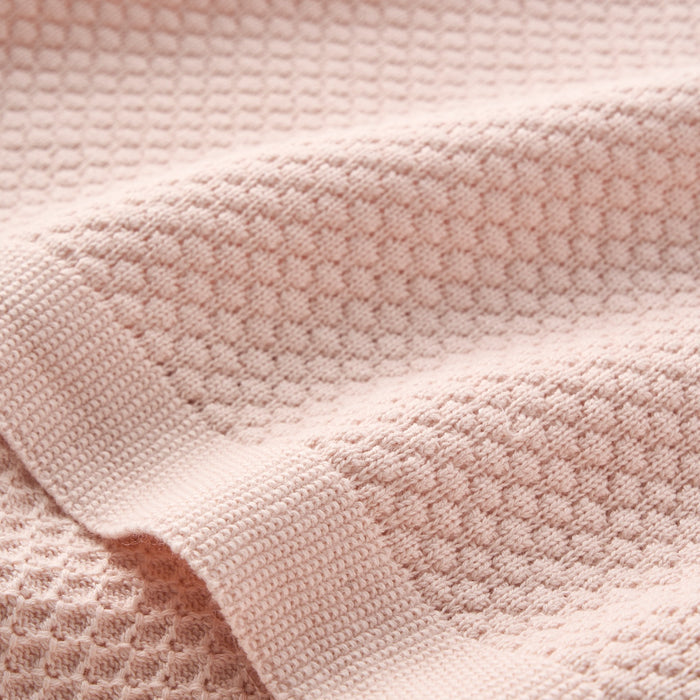 Blush Textured Knit Blanket + Bunny Ring Rattle Gift Set