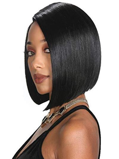 Bob Short Straight Black Synthetic Hair 6-Inch Half Moon Wigs