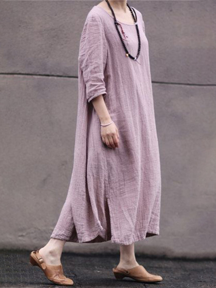 Bohemia Pure Color Round Neck Half Sleeve Loose Casual Dress