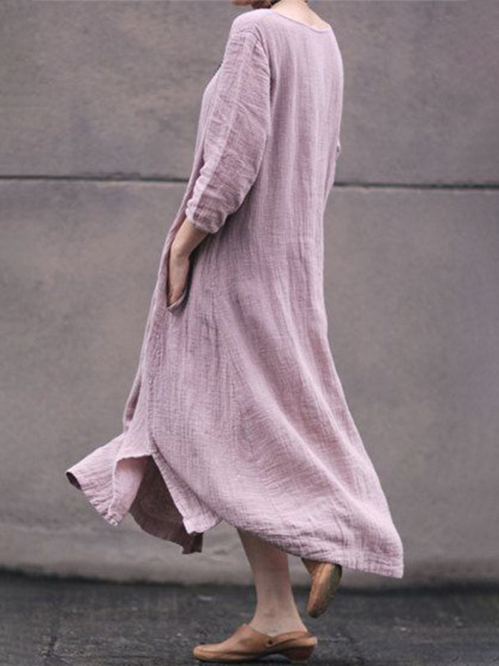 Bohemia Pure Color Round Neck Half Sleeve Loose Casual Dress