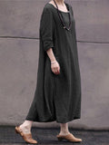 Bohemia Pure Color Round Neck Half Sleeve Loose Casual Dress