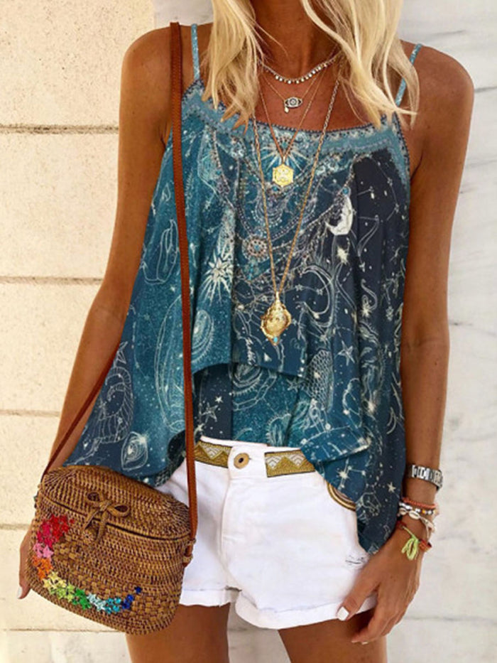 Bohemian Casual Loose Star Print Camisole Top