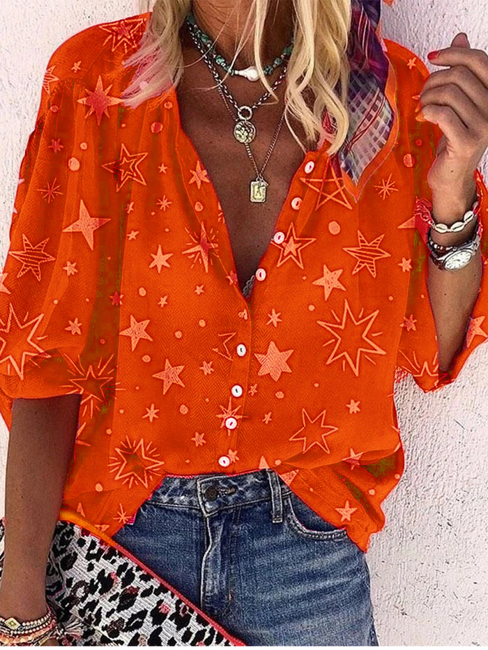 Bohemian Casual Loose Star Print Shirt