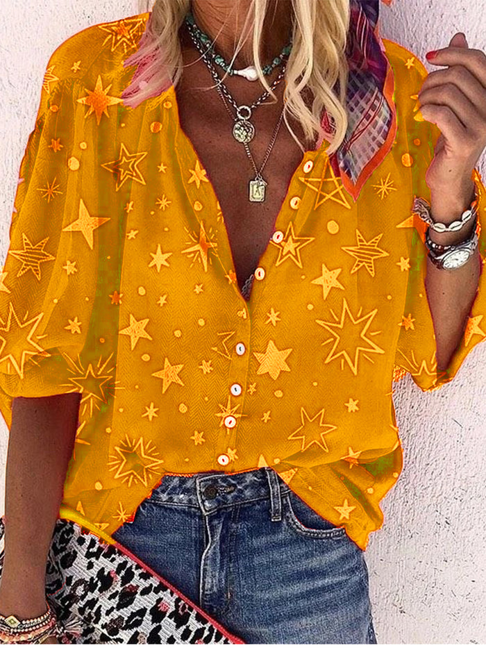 Bohemian Casual Loose Star Print Shirt