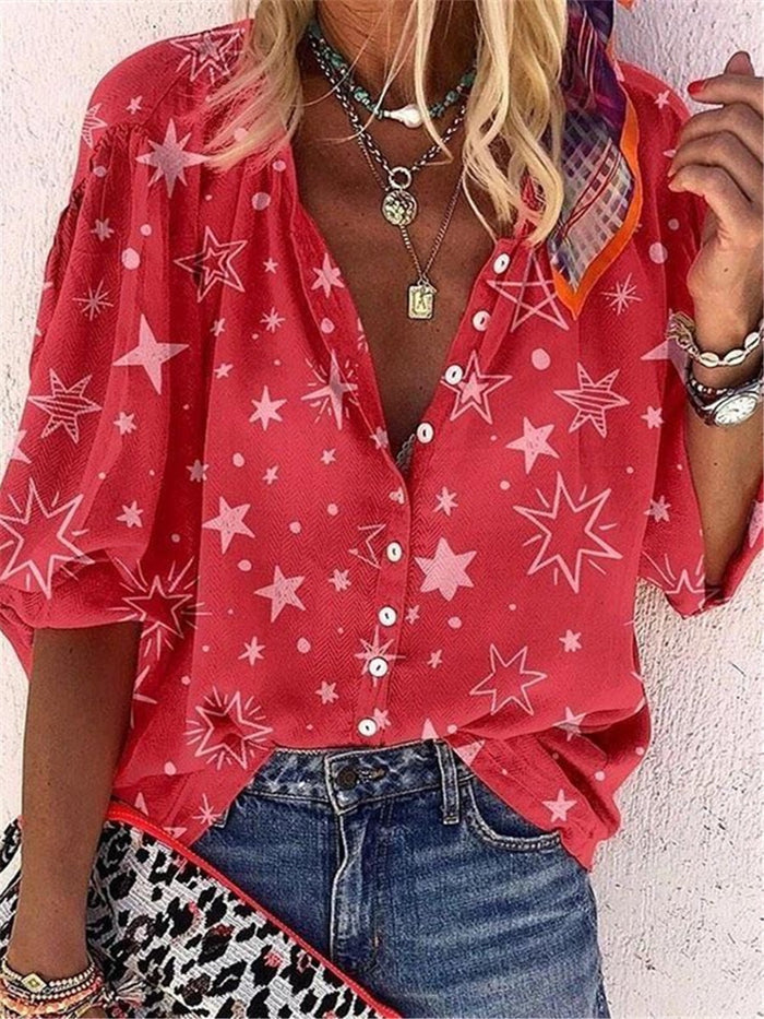 Bohemian Casual Loose Star Print Shirt