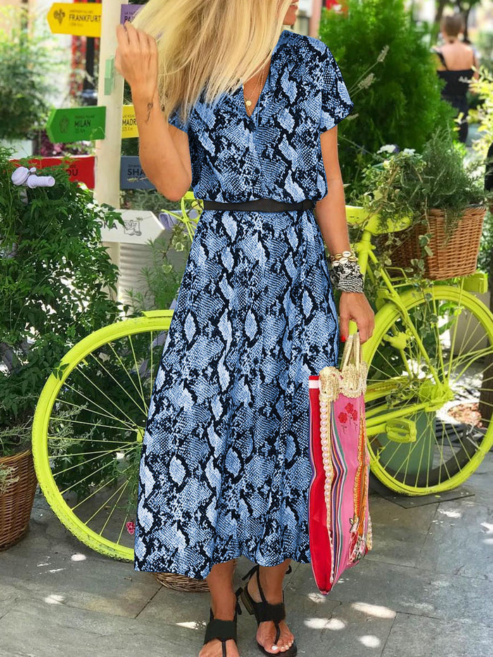 Bohemian Fashion Loose Short Sleeve Leopard Print Dress