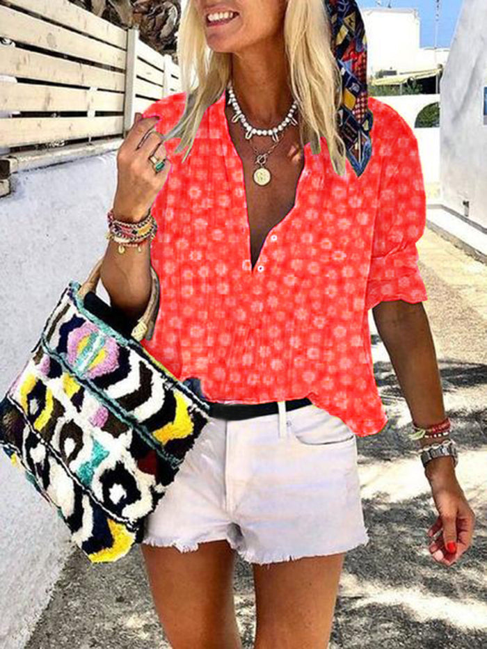Bohemian Loose Long Sleeve Floral Shirt Top