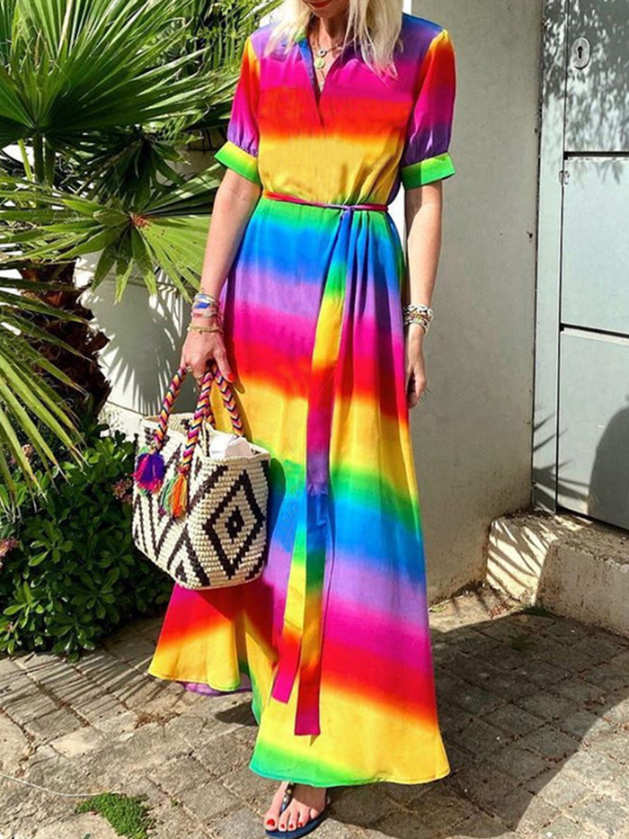 Bohemian Rainbow Print Maxi Dress