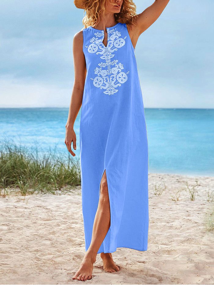Bohemian Vintage V Neck Floral Maxi Dress