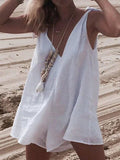 Bow V Neck Sleeveless Loose Short Rompers Jumpsuit