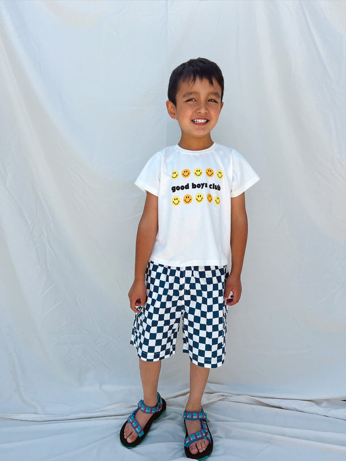 Boy Checkered Summer Short Blue - Sun Peony Coconut