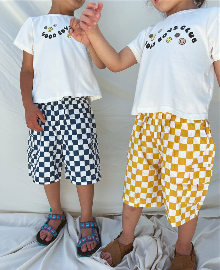 Boy Checkered Summer Short Blue - Sun Peony Coconut
