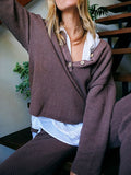 Button Collar Loose Tops Casual Pants Knitted Suit