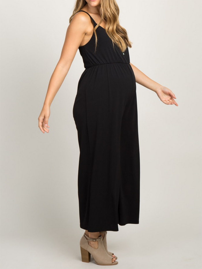 Casual Button Front Wide Leg Loose Maternity Jumpsuit