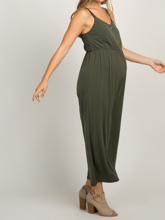 Casual Button Front Wide Leg Loose Maternity Jumpsuit