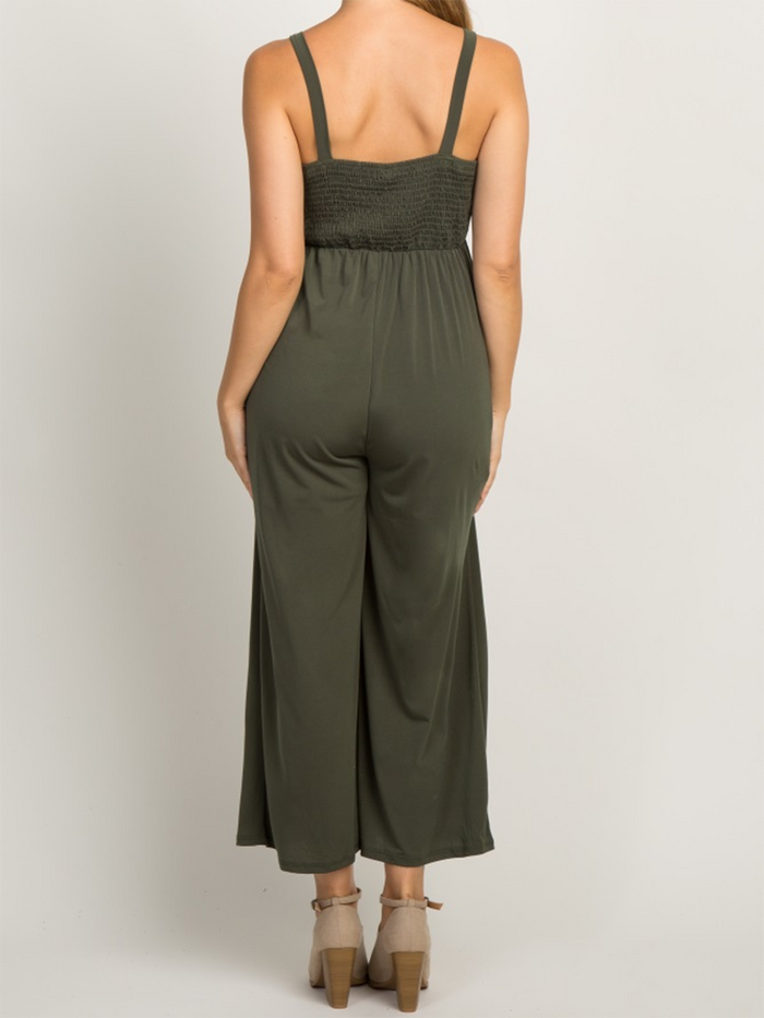 Casual Button Front Wide Leg Loose Maternity Jumpsuit