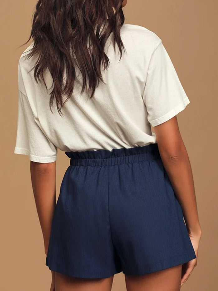 Casual Cotton and Linen Lace-up Shorts