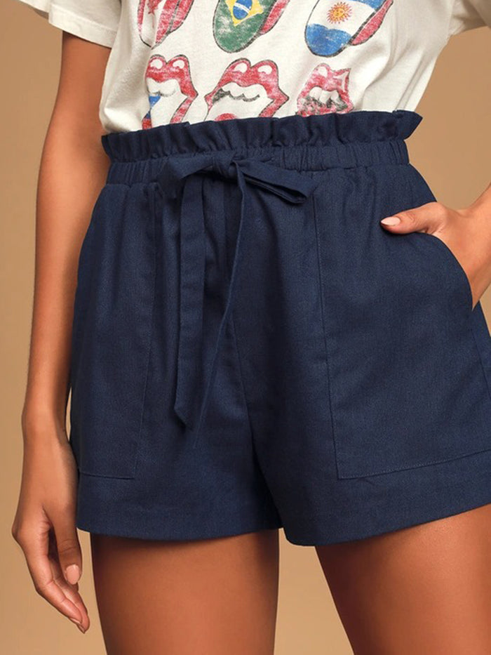 Casual Cotton and Linen Lace-up Shorts