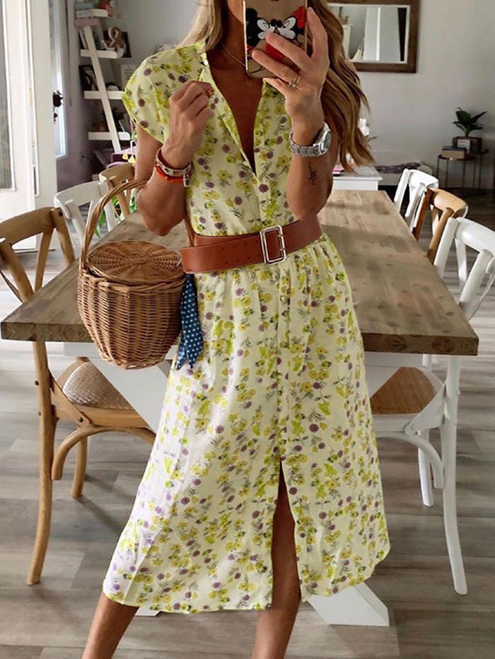 Casual Fashion Small Floral Shirt Dress