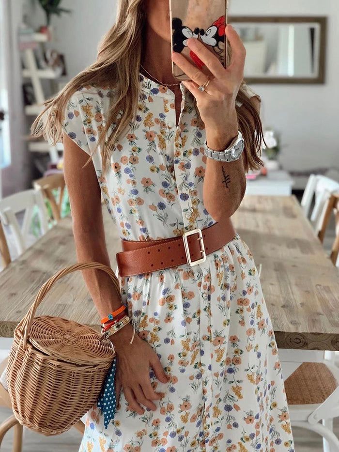 Casual Fashion Small Floral Shirt Dress