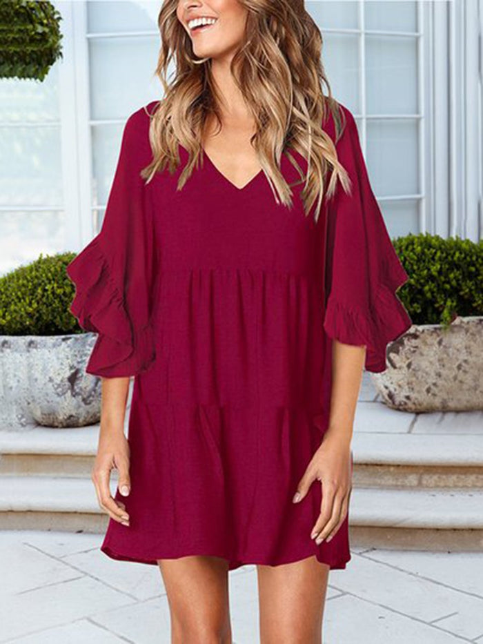 Casual flared sleeve flounce Mini dress