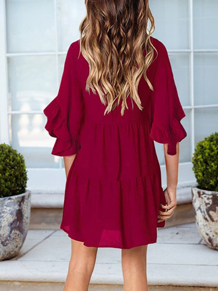 Casual flared sleeve flounce Mini dress