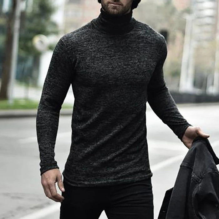 Casual High Collar Pure Color Long Sleeve T-Shirt