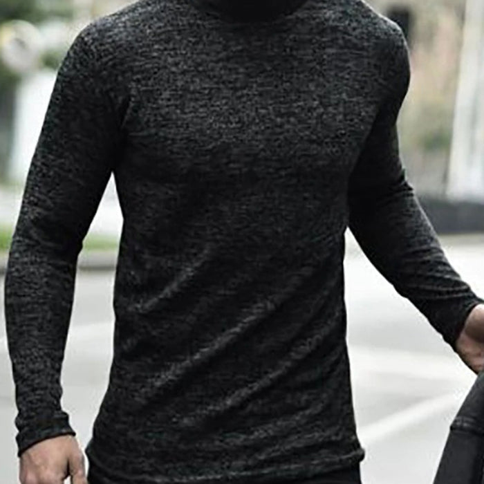 Casual High Collar Pure Color Long Sleeve T-Shirt