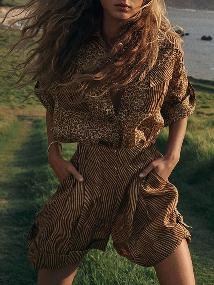 Casual Leopard Print Loose Wild Two-Piece Set