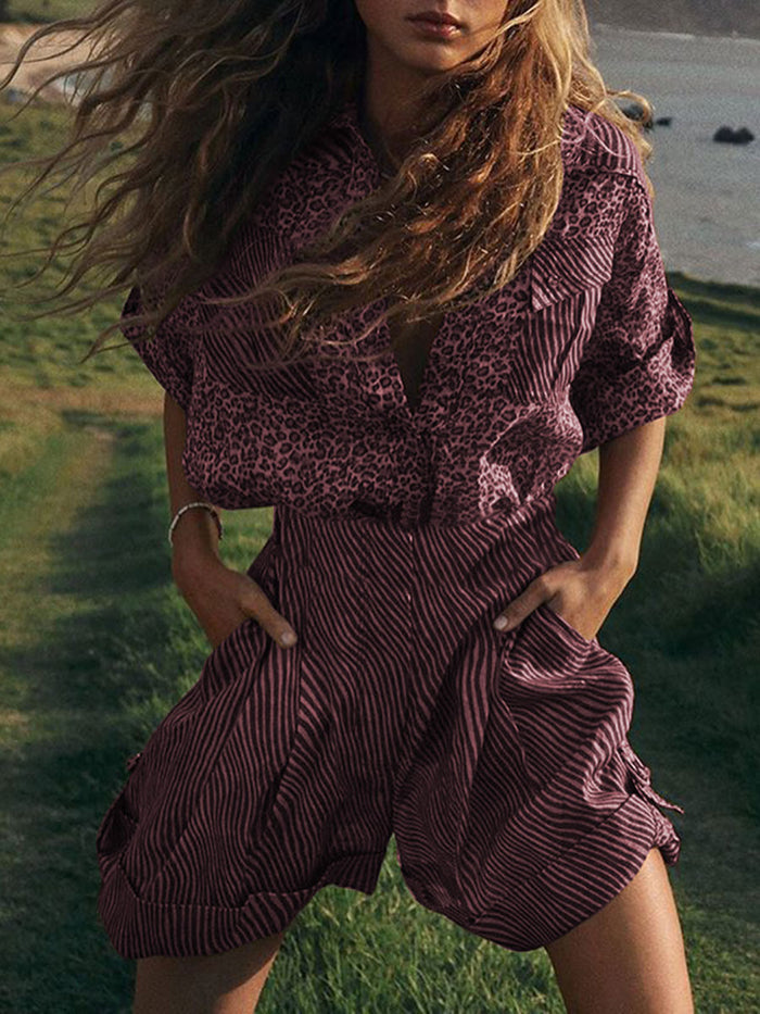 Casual Leopard Print Loose Wild Two-Piece Set