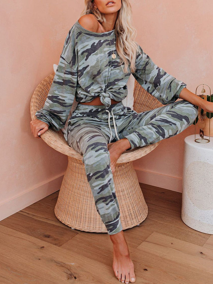 Casual Loose Camouflage Top Pants Set