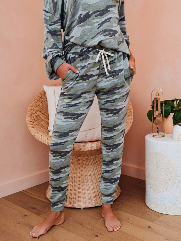 Casual Loose Camouflage Top Pants Set