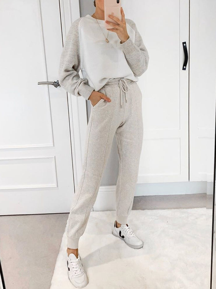 Casual Loose Color Matching Long-sleeved Two-piece Suit