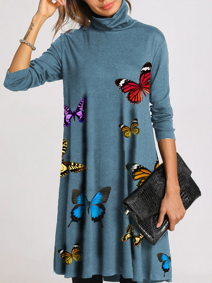 Casual Loose Comfortable High Neck Butterfly Dress