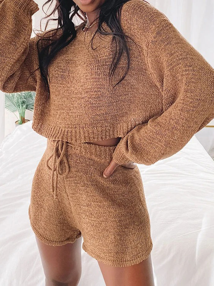 Casual Loose Long Sleeve Solid Color Two-piece Suit