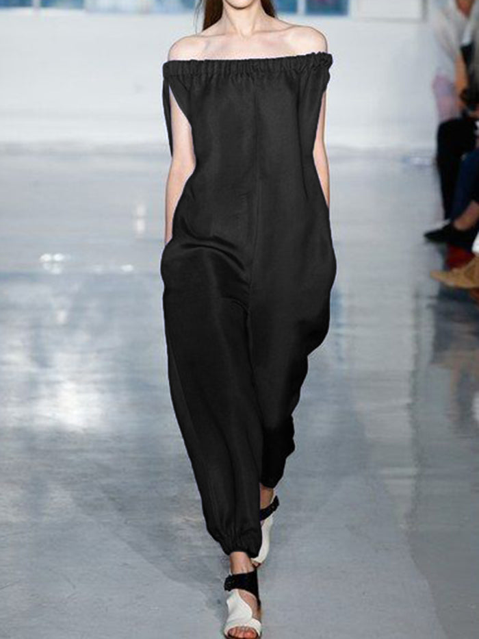 Casual Loose Neckline Solid Color Jumpsuit